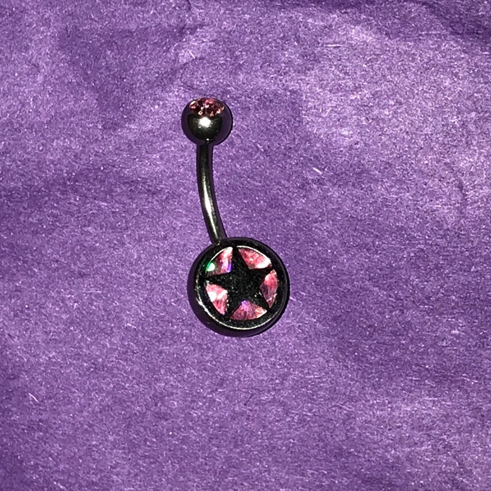 Rock Star Steel Navel Ring w/ Light Pink Gemstone - Picture 4 of 6